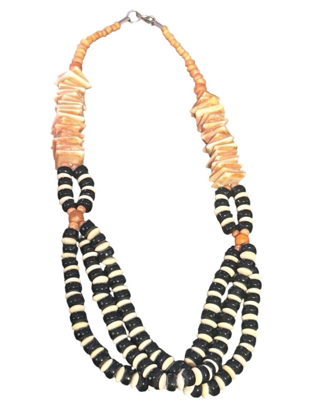 1970’s Bohemian Multi Strand Beaded Necklace in Stone, Glass, Etc, Heavt, 11.5”